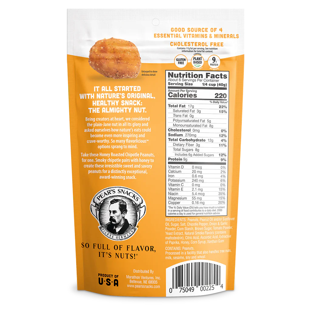Honey Roasted Chipotle Flavored Peanuts | 6 oz | Gluten Free | Brenmar