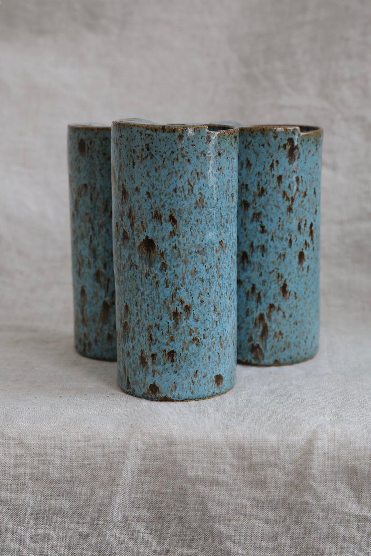 Blue Feathers Speckled To Go Cup, Travel Mug, Travel Tumbler, Mustache Saver, Ceramic Stoneware, Hand Thrown in Maine Holds 14-16oz.