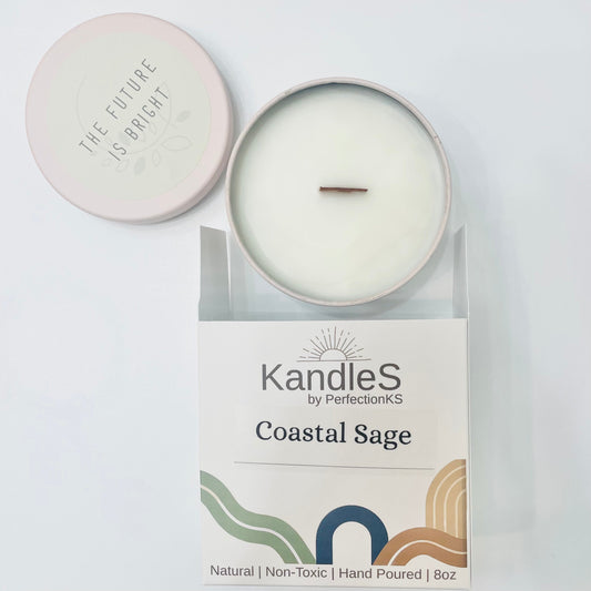 Coastal Sage Luxury Candle | Eco-Friendly Clean-Burning Wooden Wick Candle