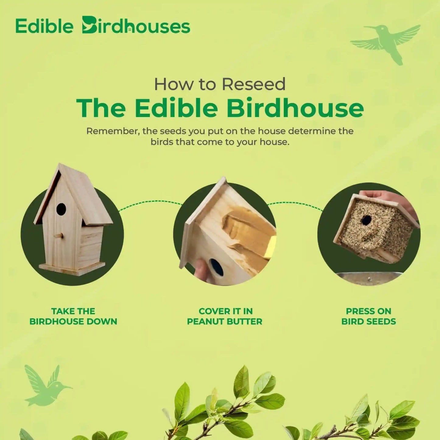 Handmade Edible Birdhouse - Dark Roof, Tall Birdhouse Covered in Bird Seeds