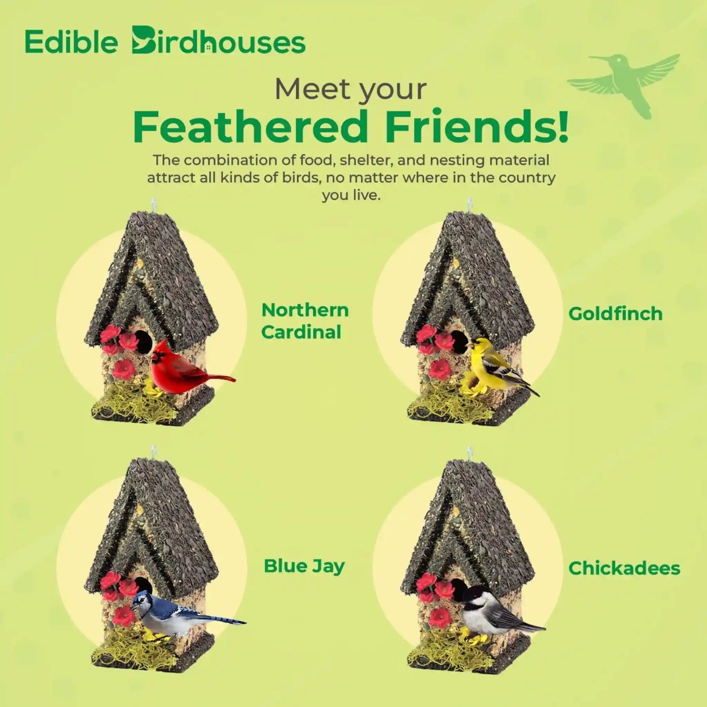 Handmade Edible Birdhouse - Dark Roof, Tall Birdhouse Covered in Bird Seeds