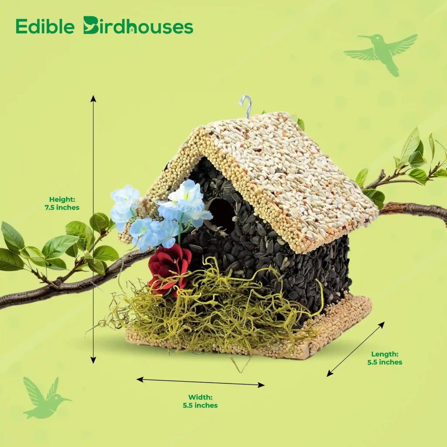 Handmade Edible Birdhouse - Light Roof, Short Birdhouse Covered in Bird Seeds