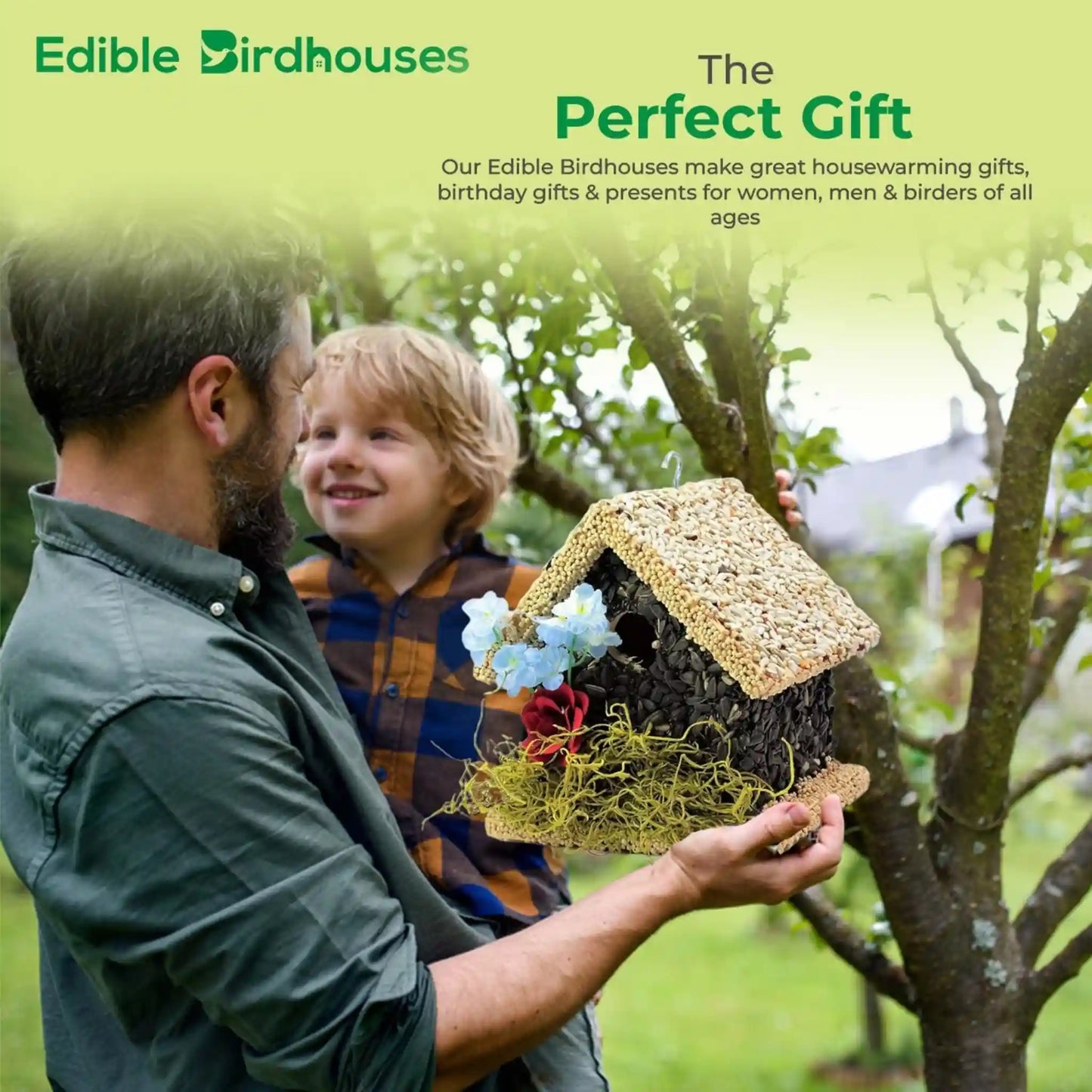 Handmade Edible Birdhouse - Light Roof, Short Birdhouse Covered in Bird Seeds
