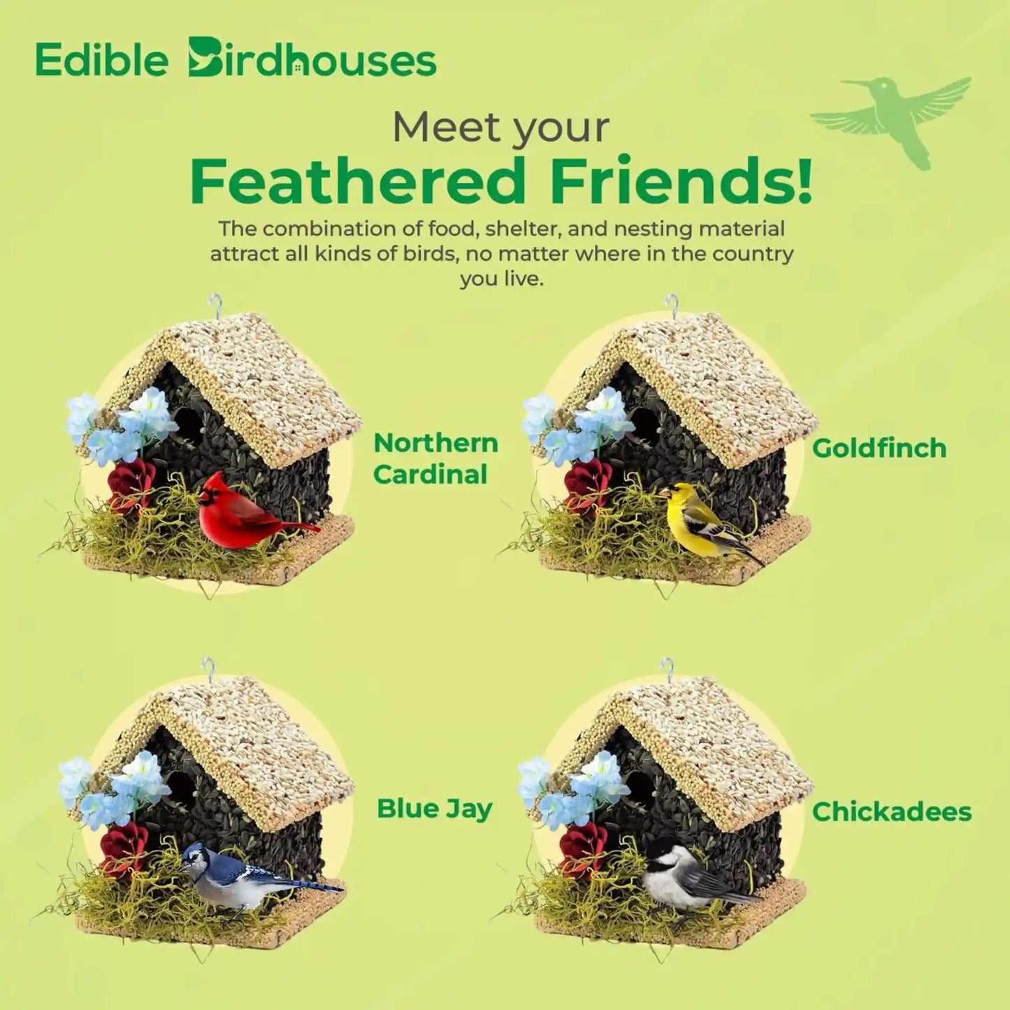 Handmade Edible Birdhouse - Light Roof, Short Birdhouse Covered in Bird Seeds