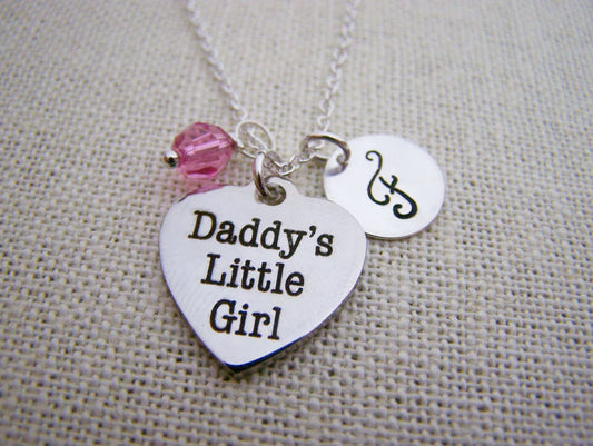 Daddyโs Little Girl Necklace โ Sterling Silver with Birthstone & Initial Charm