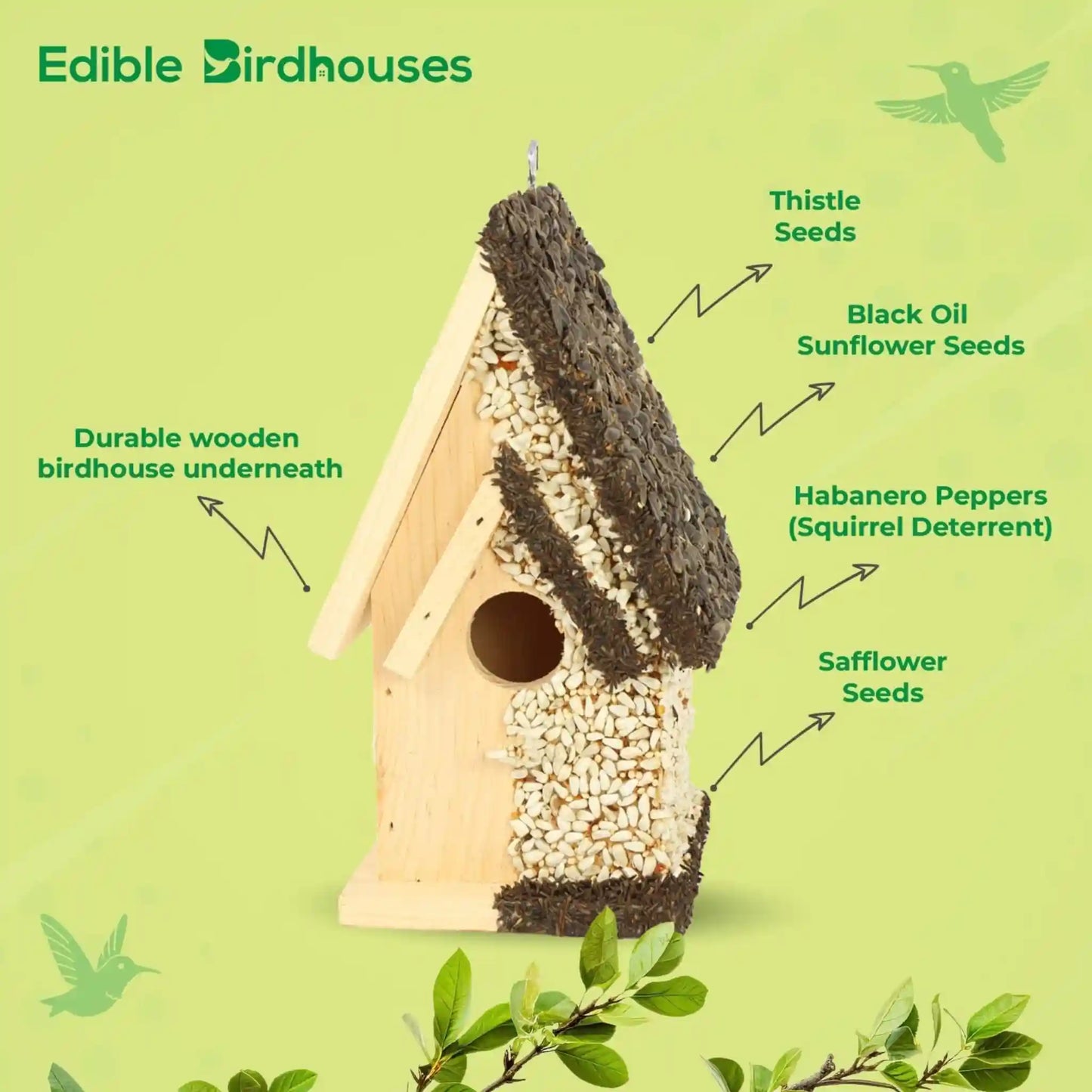 Handmade Edible Birdhouse - Light Roof, Tall Birdhouse Covered in Bird Seeds