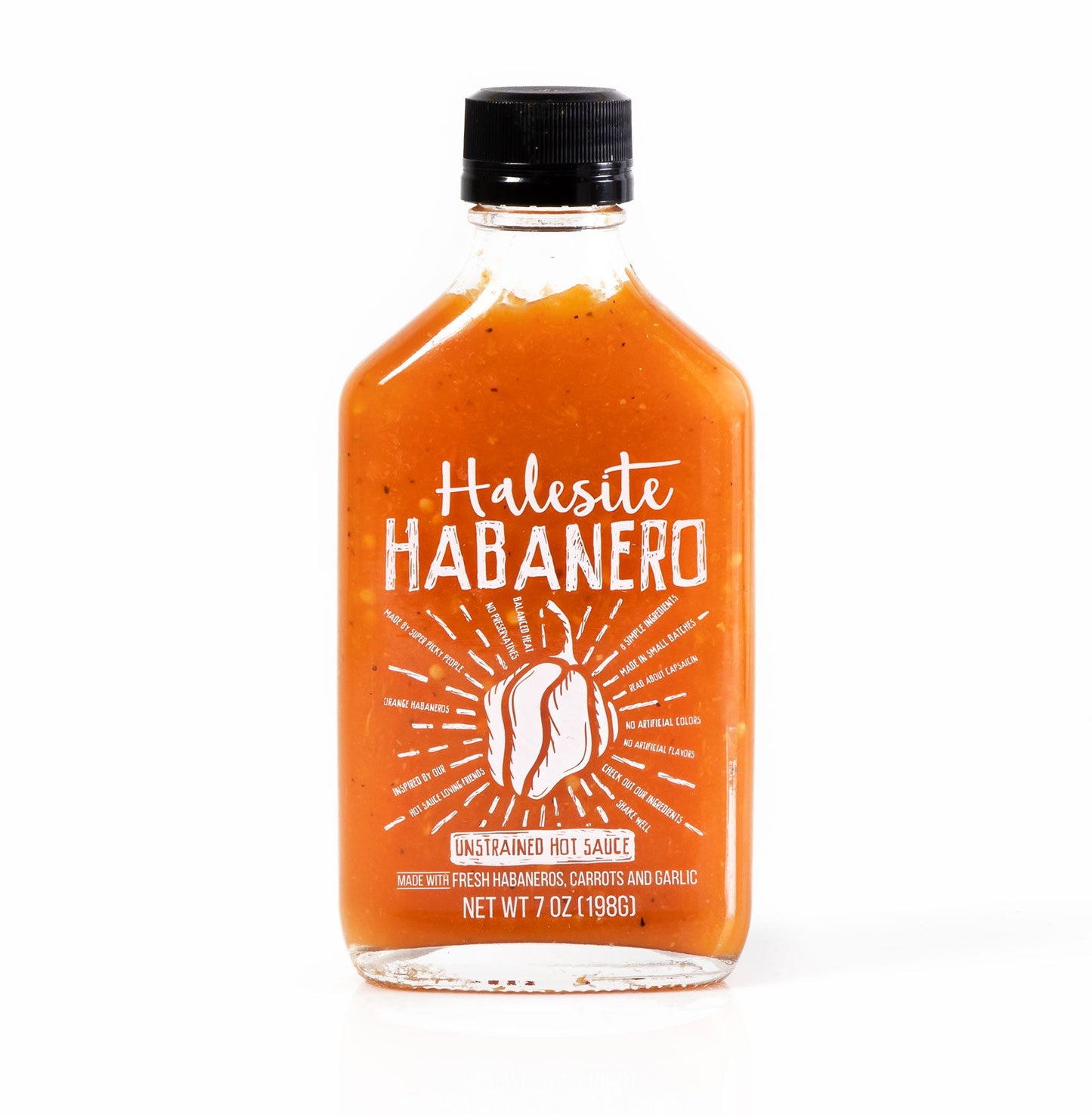 Halesite Habanero Small Batch Habanero Hot Sauce, 7 oz Glass Flask Bottle