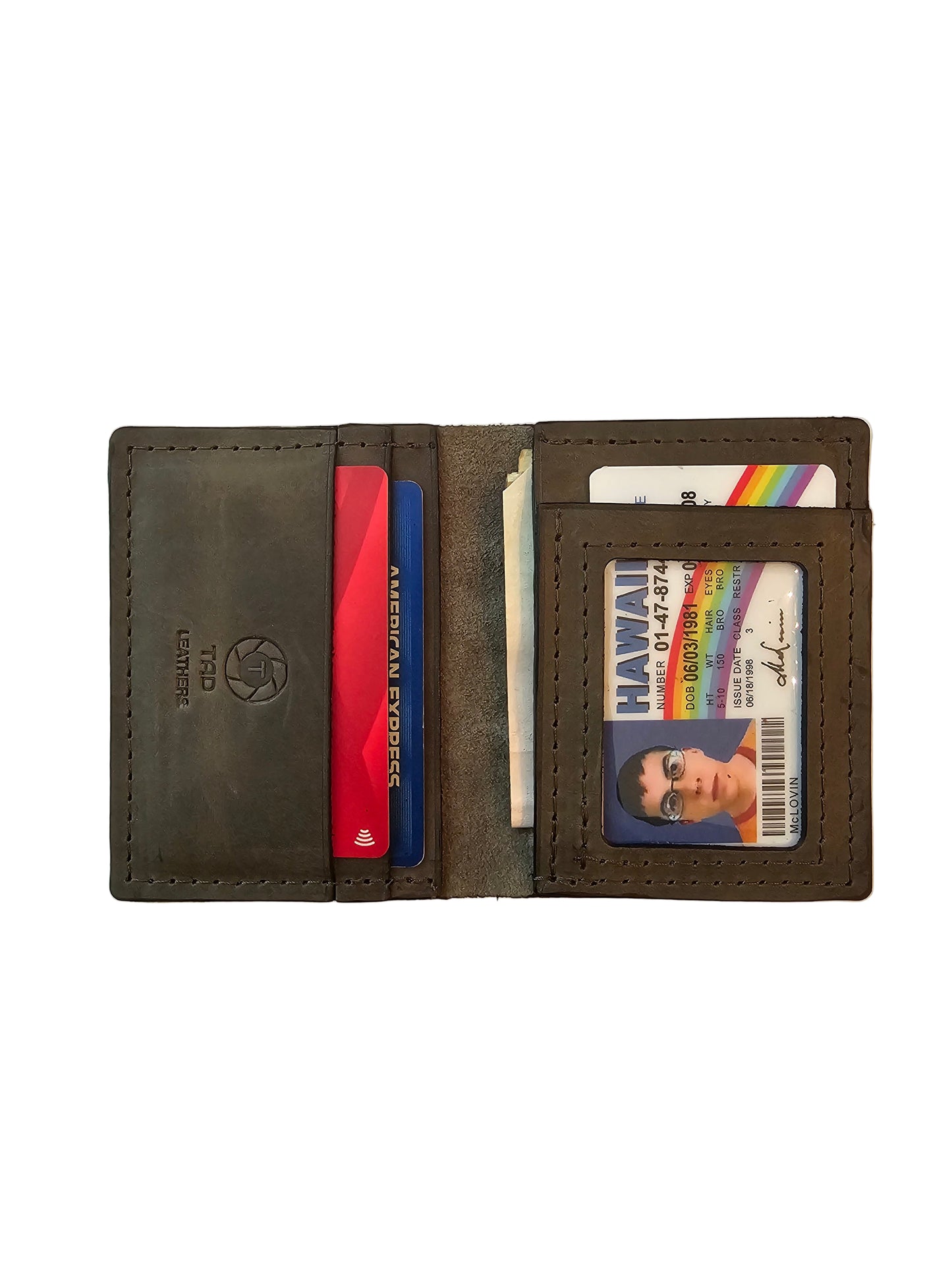 Army Green Military Card Holder - Tactical Style Leather Wallet with ID