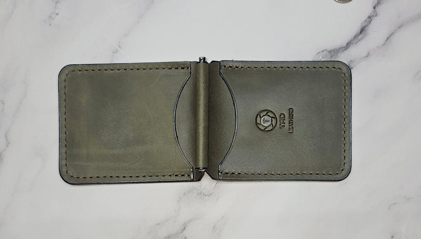 Handcrafted Leather Money Clip - Olive Green- | Premium Full-Grain Leather | Tad Leathers"