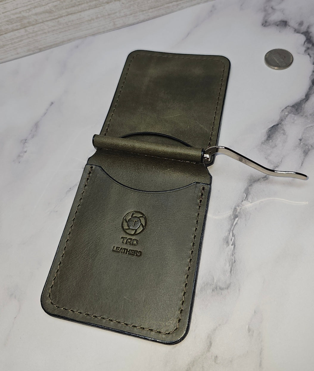 Handcrafted Leather Money Clip - Olive Green- | Premium Full-Grain Leather | Tad Leathers"