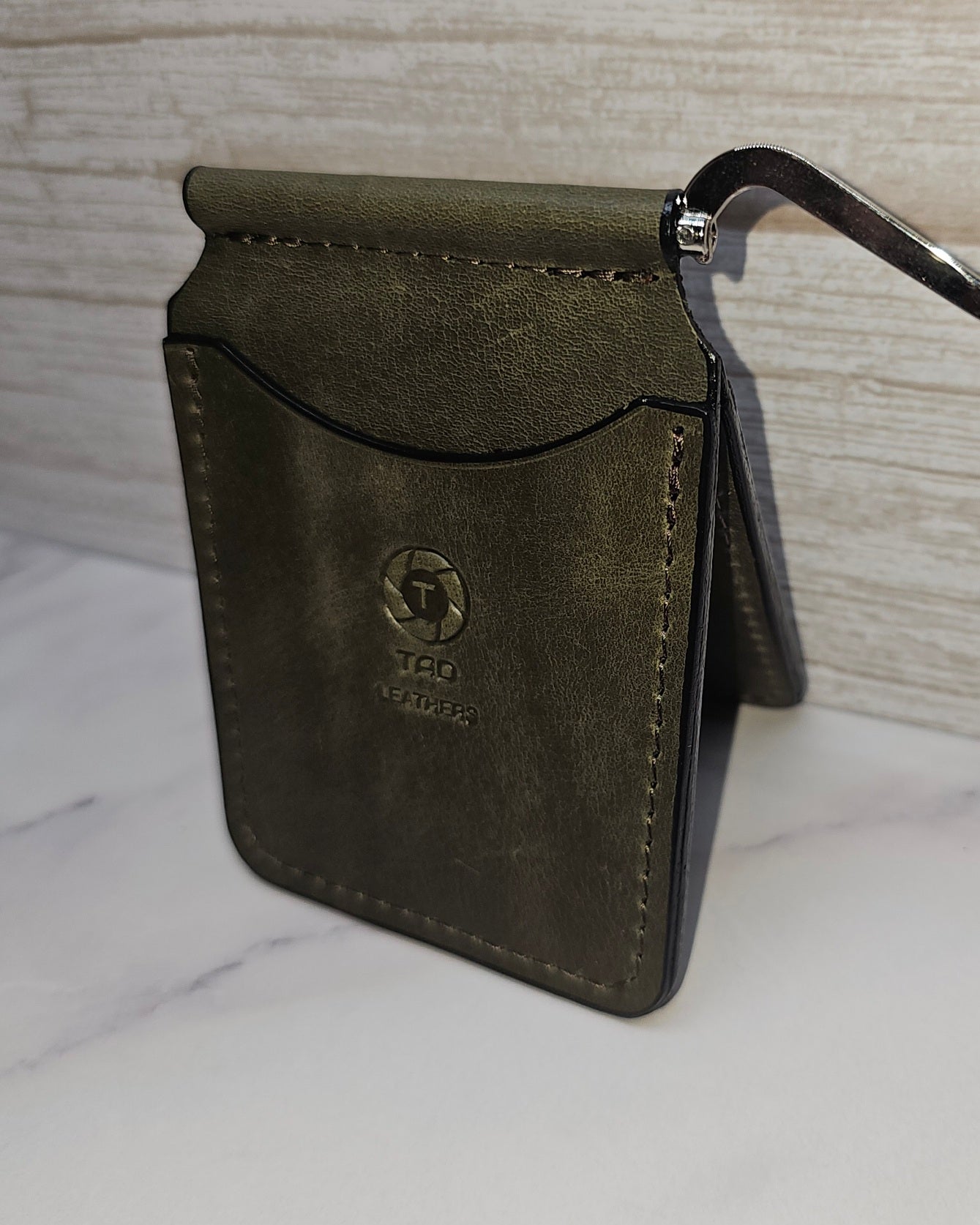 Handcrafted Leather Money Clip - Olive Green- | Premium Full-Grain Leather | Tad Leathers"