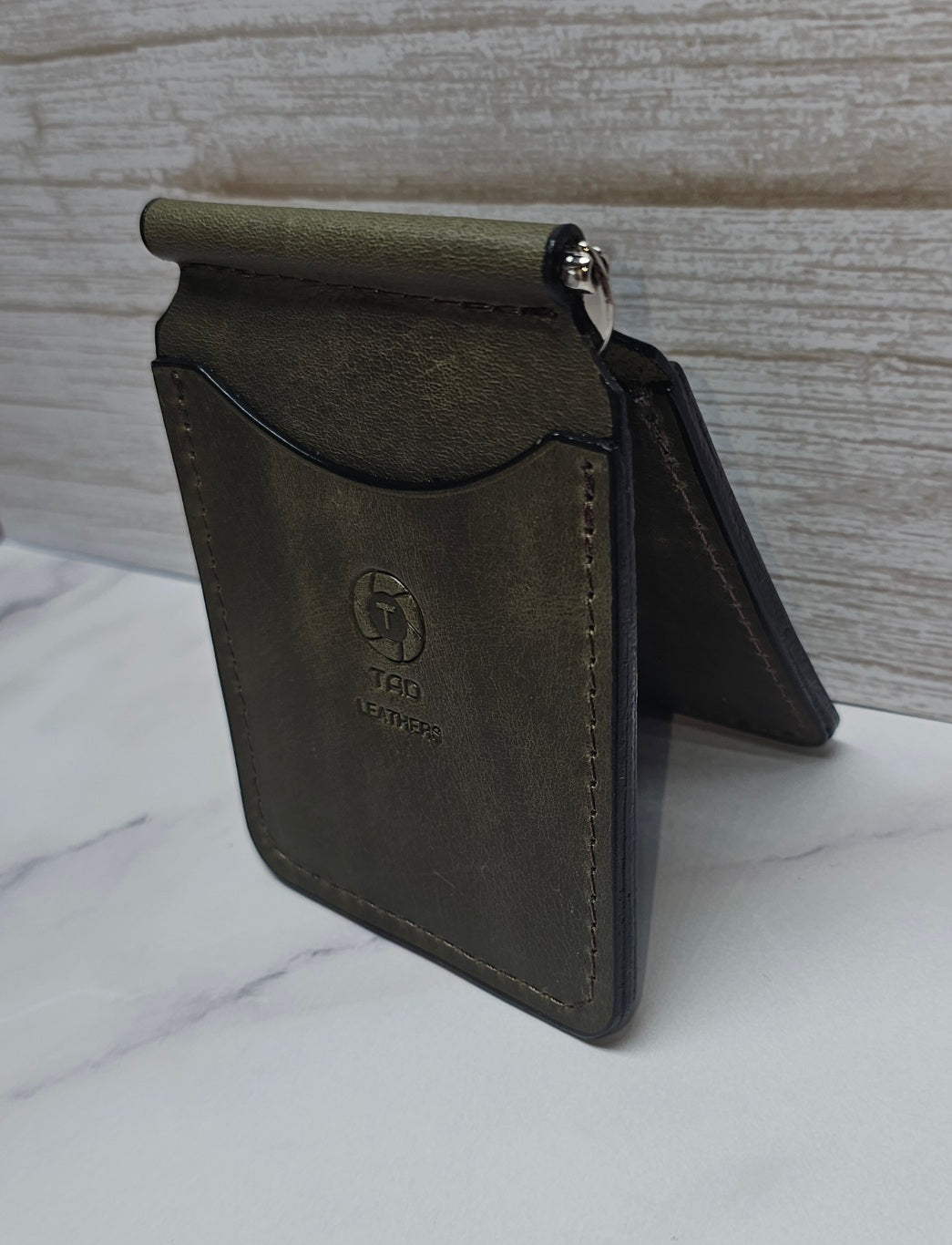 Handcrafted Leather Money Clip - Olive Green- | Premium Full-Grain Leather | Tad Leathers"