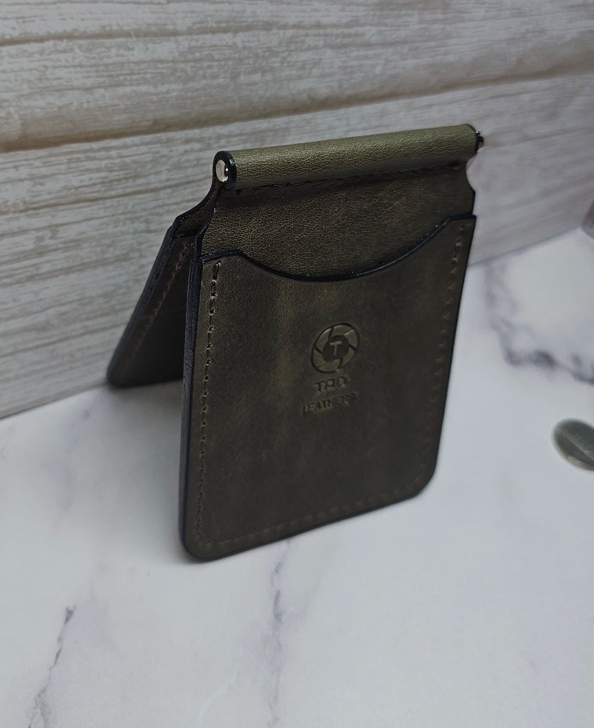 Handcrafted Leather Money Clip - Olive Green- | Premium Full-Grain Leather | Tad Leathers"