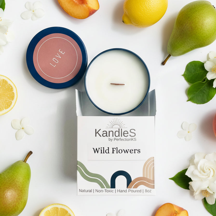 Wild Flower Oasis Luxury Candle | 8oz Non-Toxic Soy Candle with Wooden Wick | Clean Burn