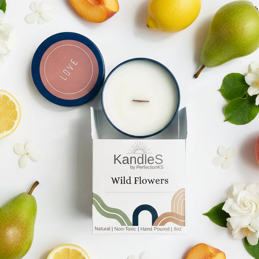 Wild Flower Oasis Luxury Candle | 8oz Non-Toxic Soy Candle with Wooden Wick | Clean Burn