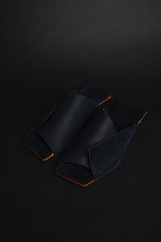 Amos Handcrafted Navy Leather Slides