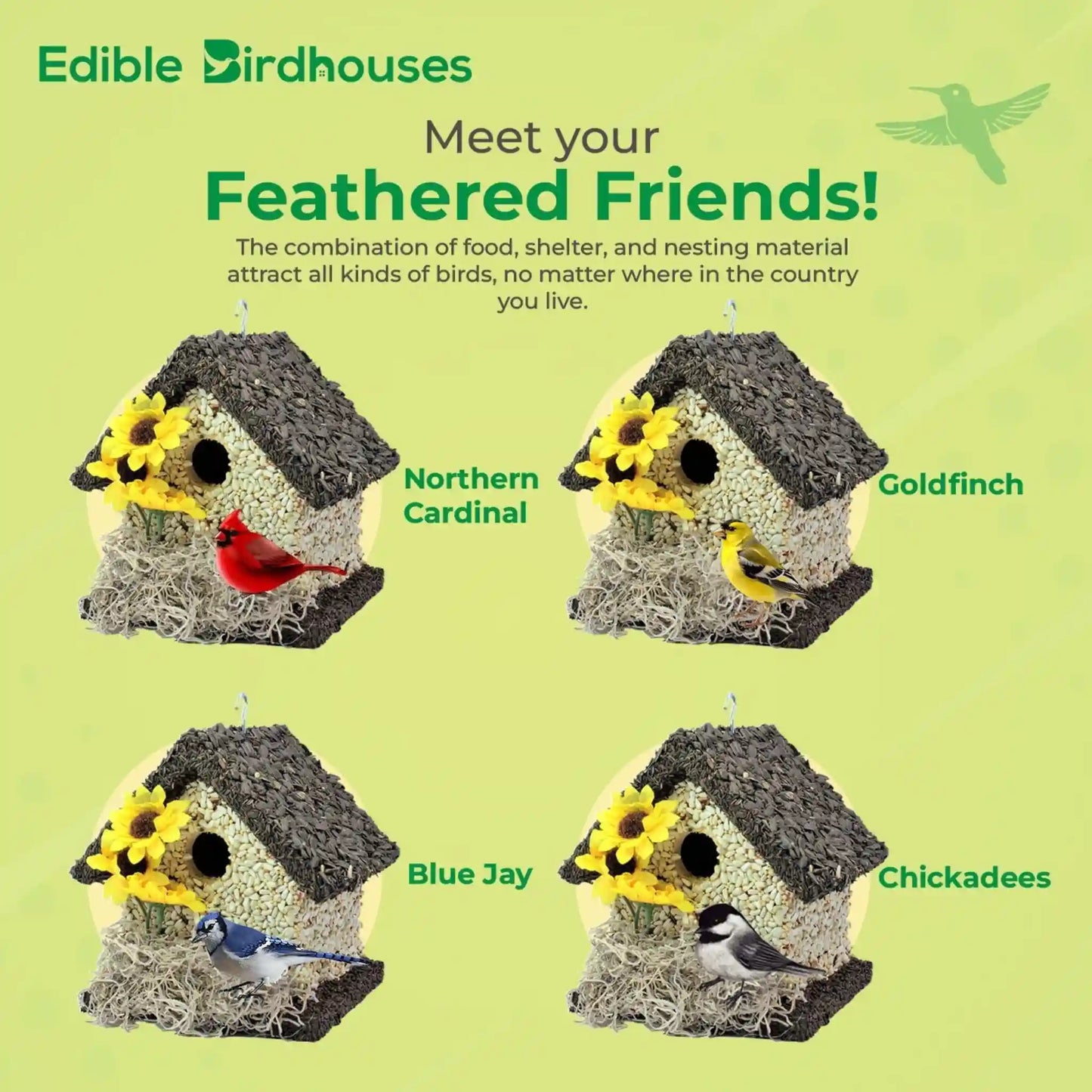 Handmade Edible Birdhouse - Dark Roof, Short Birdhouse Covered in Bird Seeds
