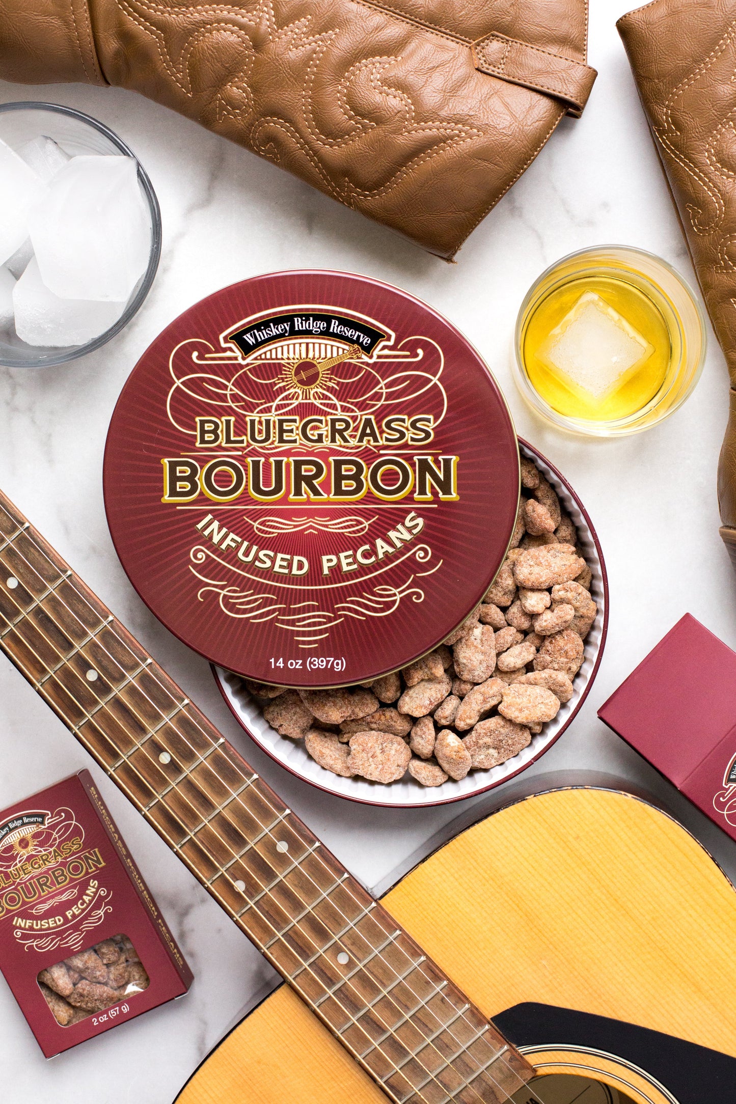 Whiskey Ridge Reserve Bourbon Infused Pecans – 14 oz Tin