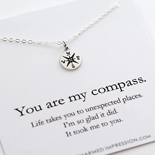 Gift for Wife Girlfriend Best Friend • You are my Compass • I'd be Lost Without You • Silver Charm Necklace • Handmade Handcrafted • Anniversary Birthday Christmas