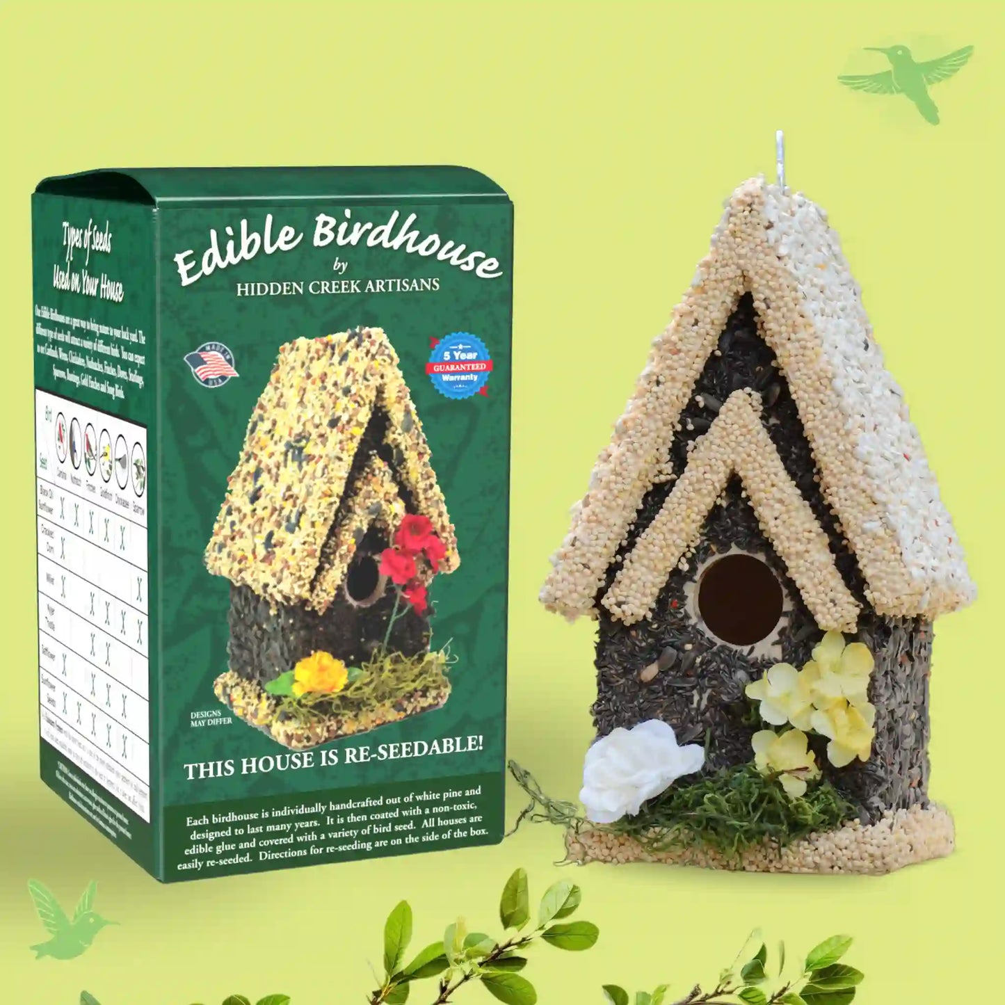 Handmade Edible Birdhouse - Light Roof, Tall Birdhouse Covered in Bird Seeds