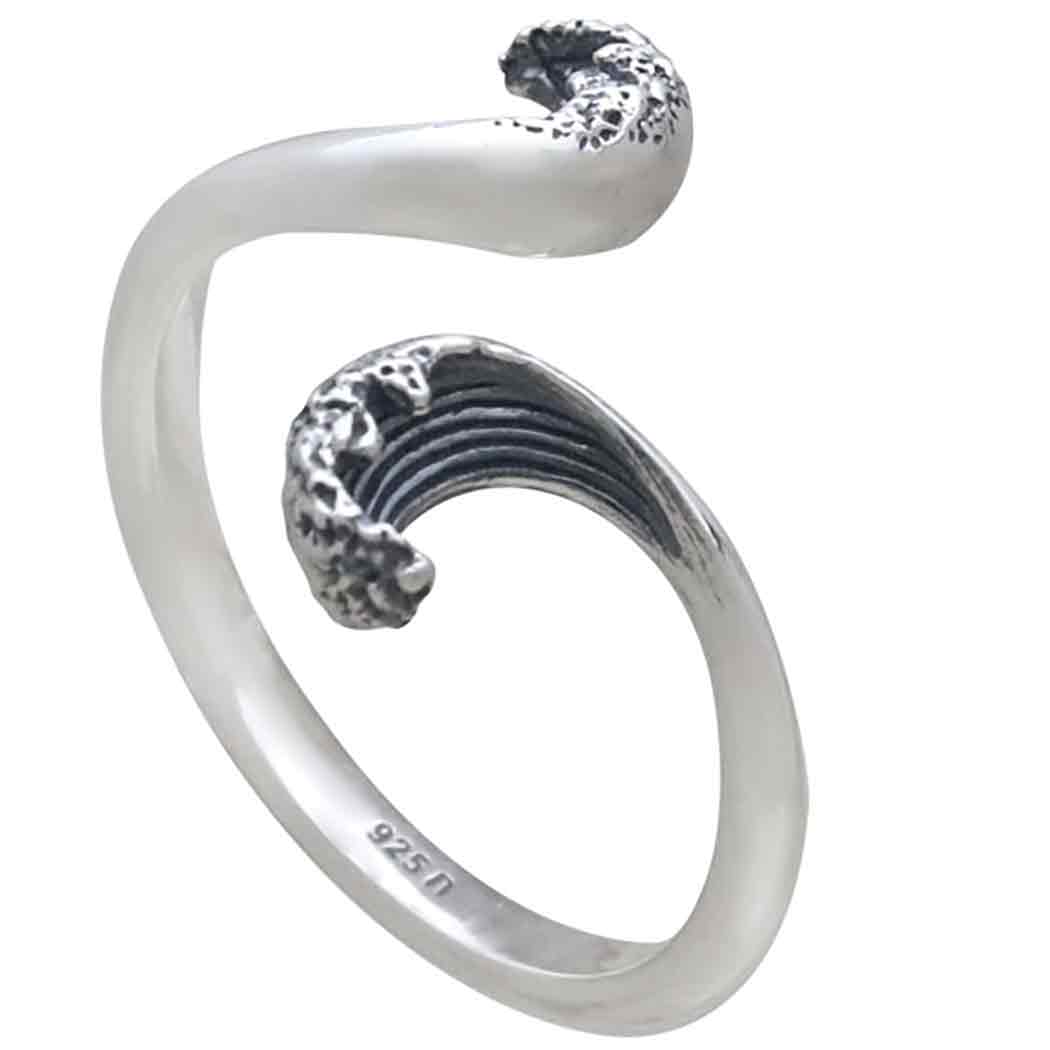 Sterling Silver Stylized Wave Adjustable Ring – Ocean Energy Yin Yang Design