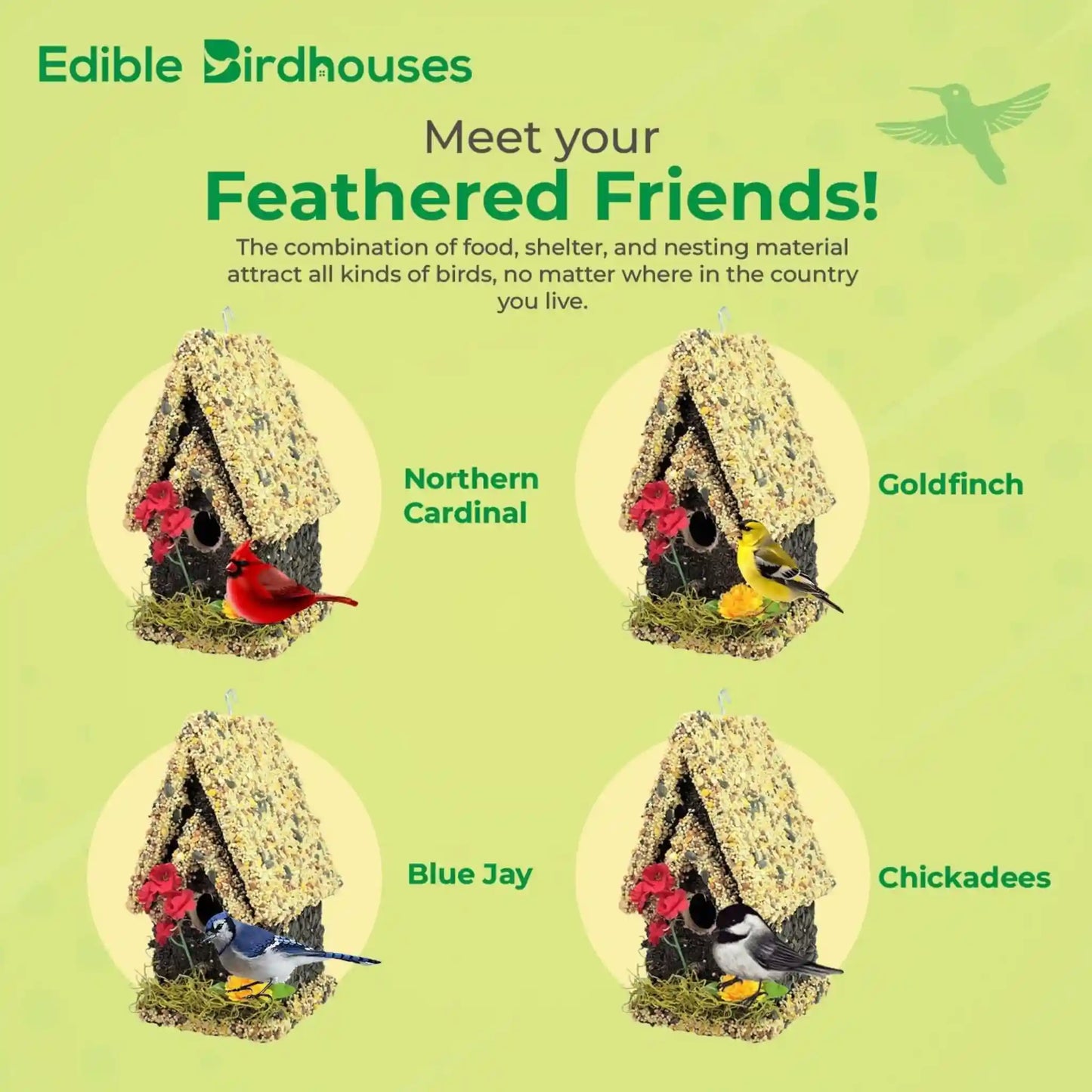 Handmade Edible Birdhouse - Light Roof, Tall Birdhouse Covered in Bird Seeds