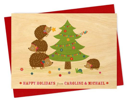 Christmas Hedgies Custom Holiday Card - Wood or Paper