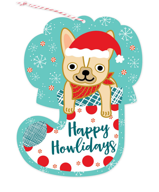 Dog Stocking Custom Holiday Ornament Card - Wood or Paper