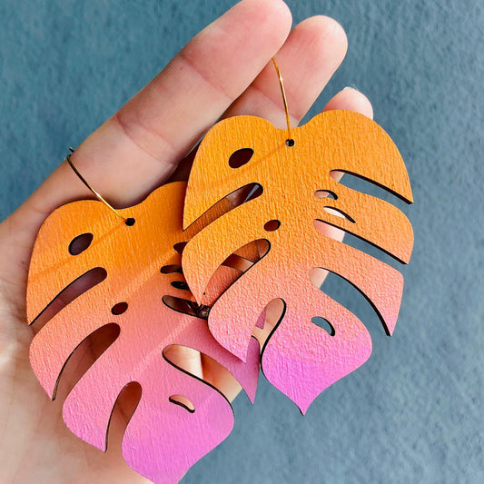Pink Ombre Statement Monstera Hoops