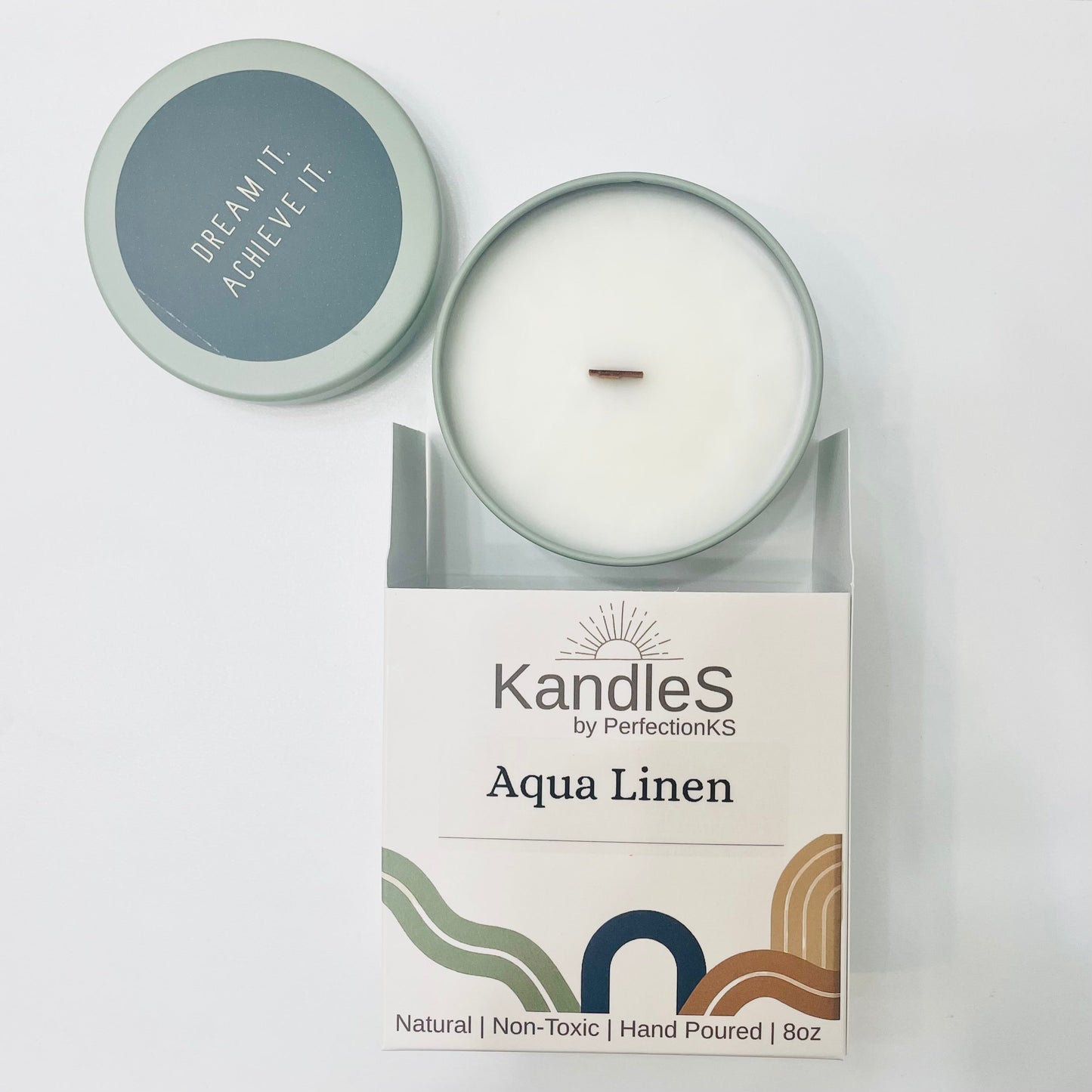 Aqua Linen Luxury Candle | Eco-Friendly Clean-Burning Wooden Wick Candle