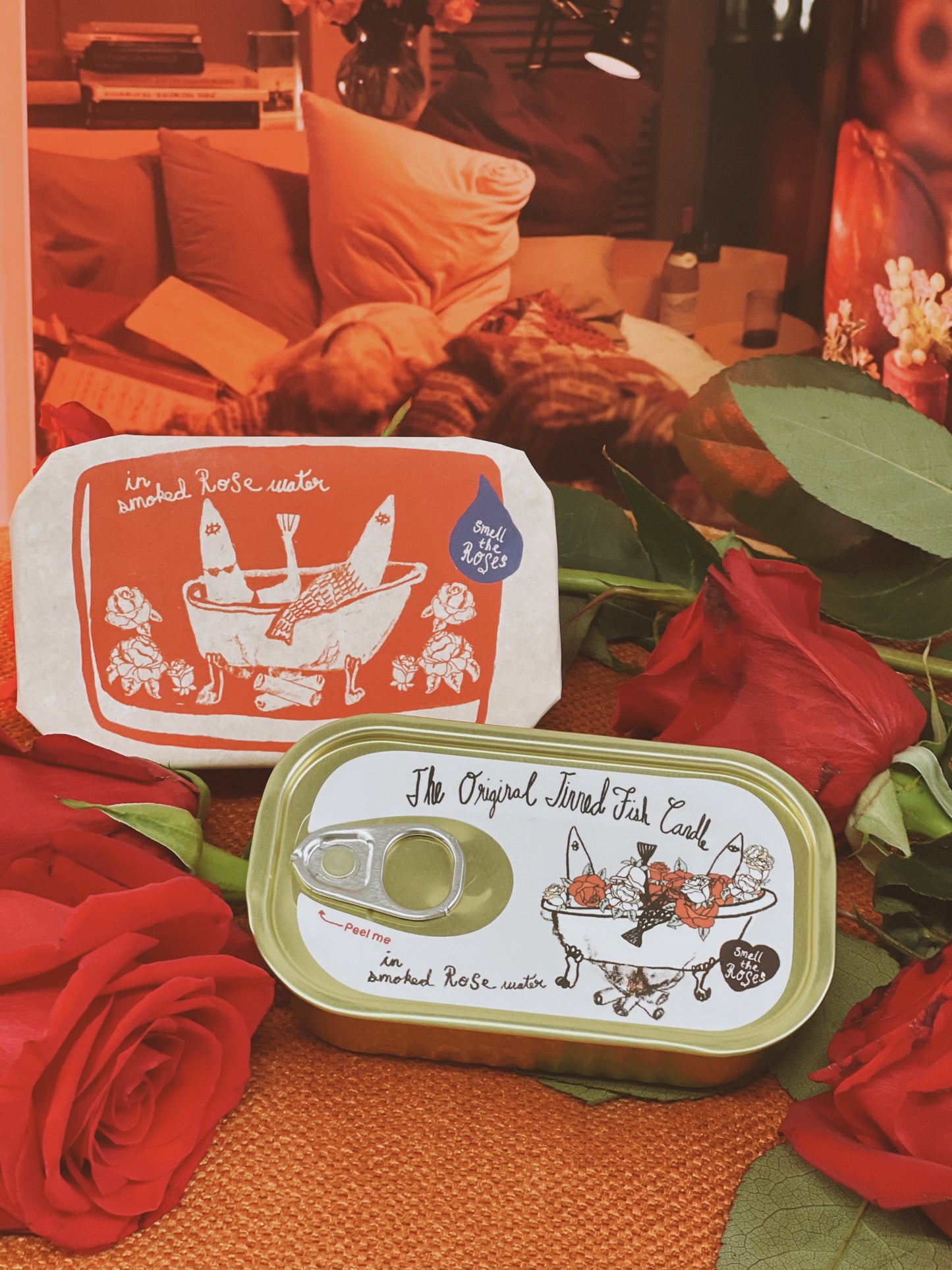 Tinned Fish Candle - Smoked Rose Water (Roses and Campfire Scented)
