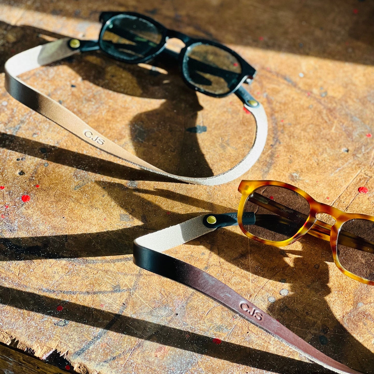 Monogrammed Leather Sunglass Strap (Waxed Classic Style)