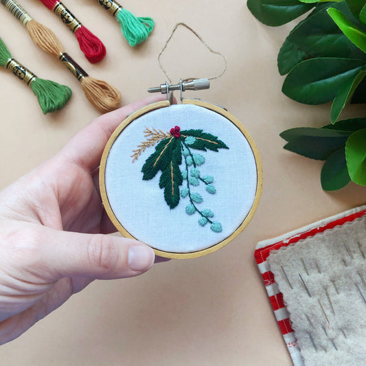 Winter Botanicals Ornament- Mini Embroidery Kit for Beginners