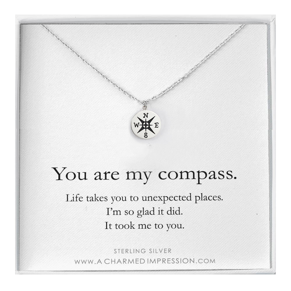 Gift for Wife Girlfriend Best Friend • You are my Compass • I'd be Lost Without You • Silver Charm Necklace • Handmade Handcrafted • Anniversary Birthday Christmas