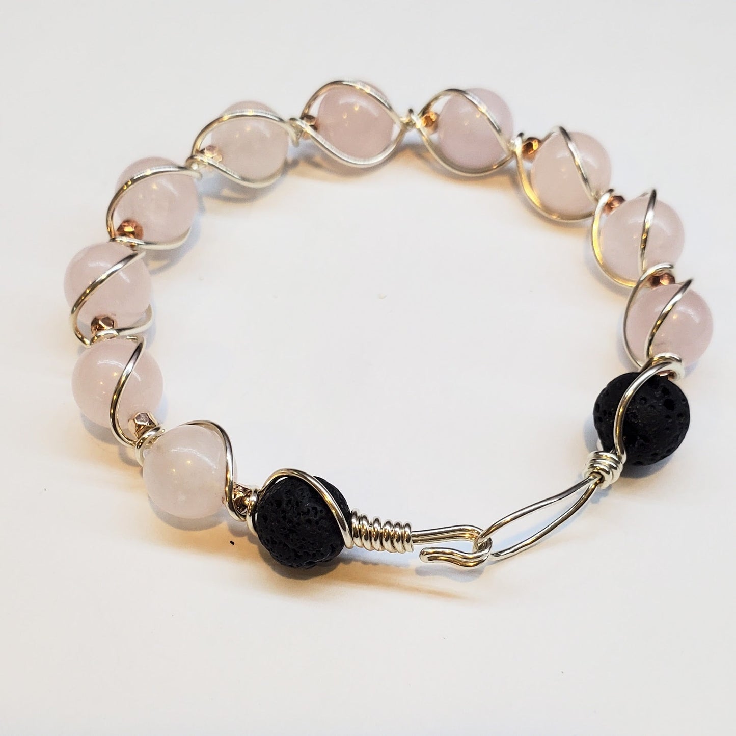 Sterling Silver Spiral Twist Wrap Gemstone Lava Rock Bangle Bracelet
