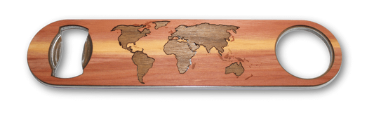 Industrial Wood Bottle Opener - World Map Traveler