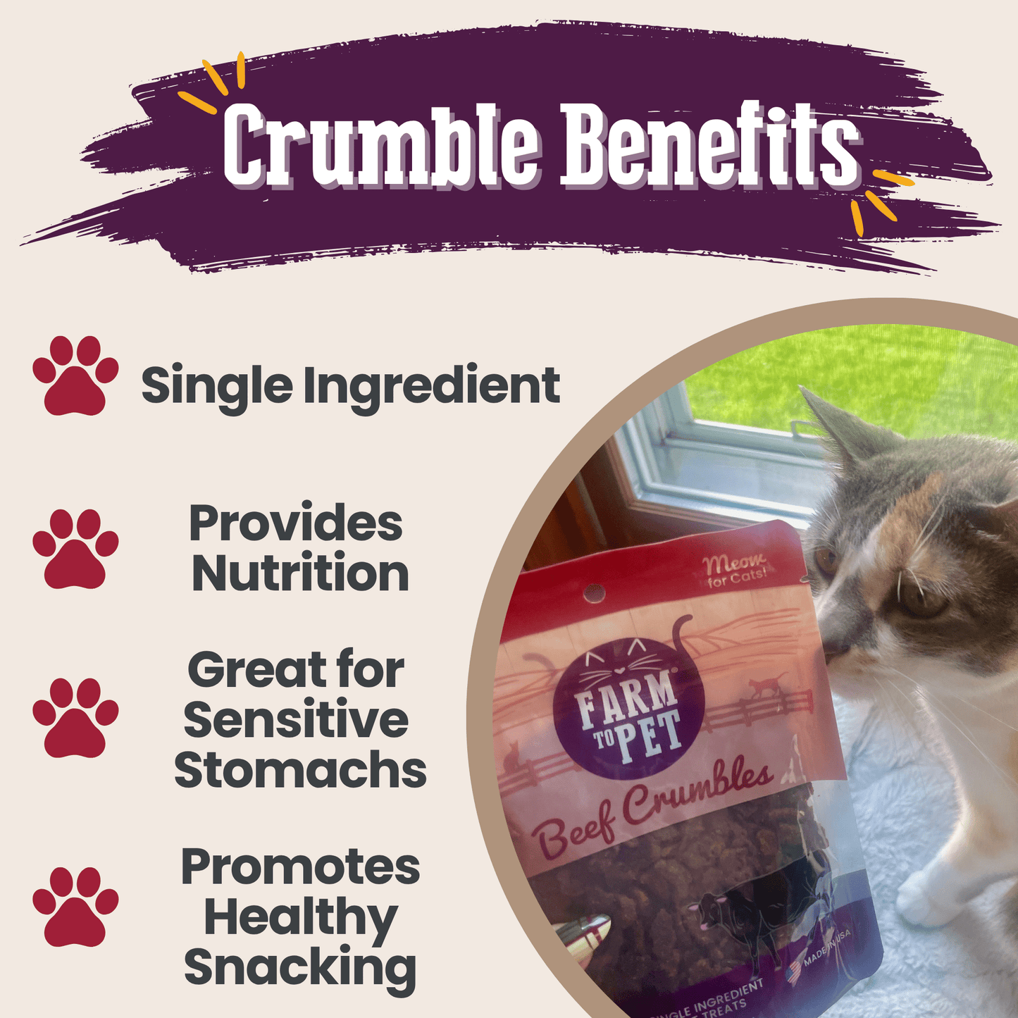 Beef Crumbles for Cats | 100% Protein Cat Treats