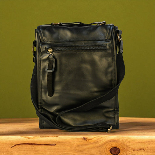 Bovine Leather Medium Satchel Bag - Black