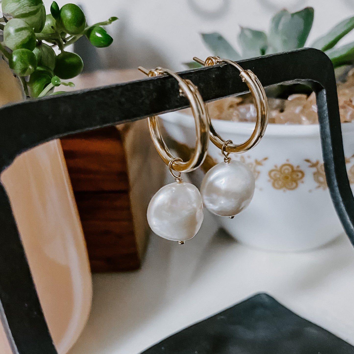 Classic Pearl Tube Hoop Earrings