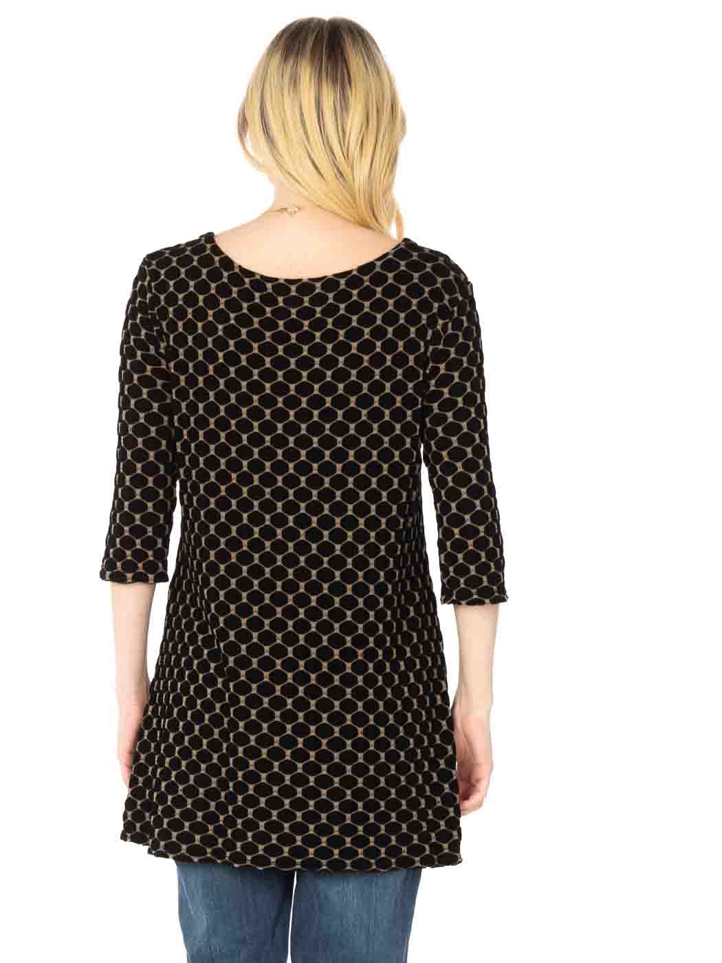 Tianello Taupe Honeycomb Knit Jacquard "LouAnn" Tunic-Black