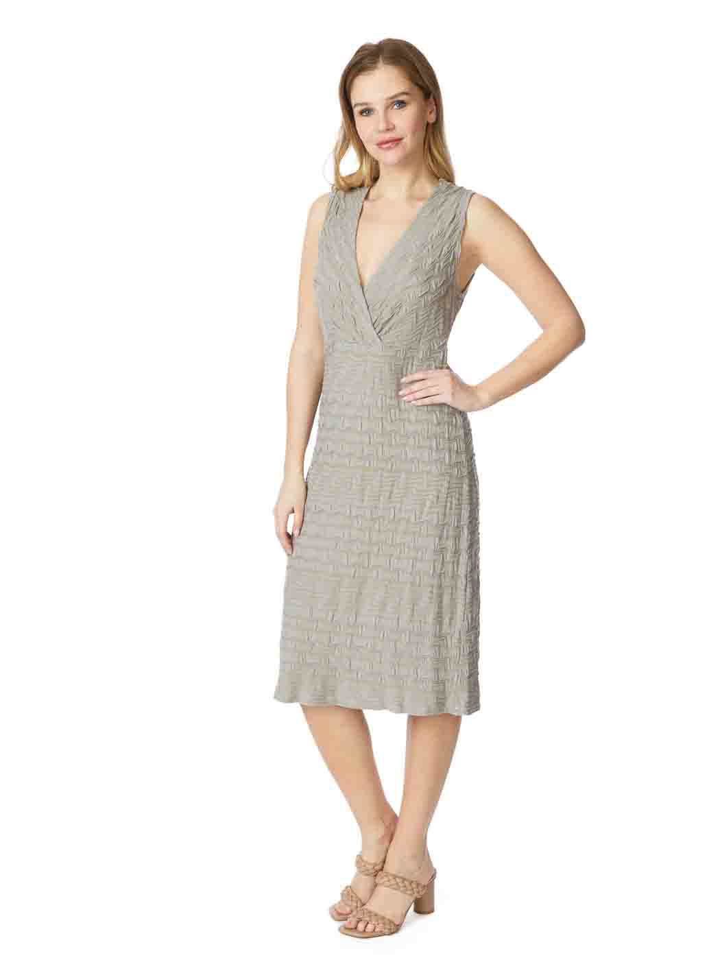 Tianello "Taupe Stripe" Knit Jacquard "Stefie" Tank Dress