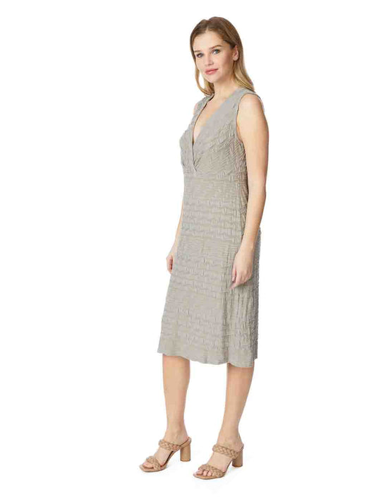 Tianello "Taupe Stripe" Knit Jacquard "Stefie" Tank Dress