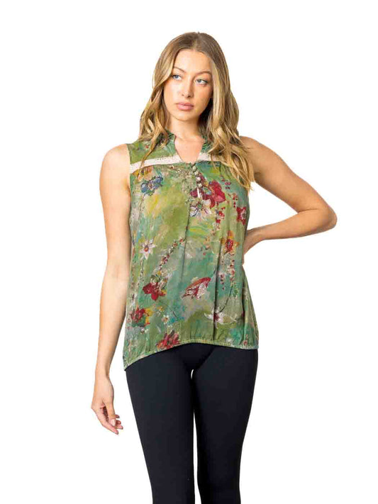 Tianello Print Sueded "CUPRO" Rayon Georgette Sleeveless "Helen" Blouse