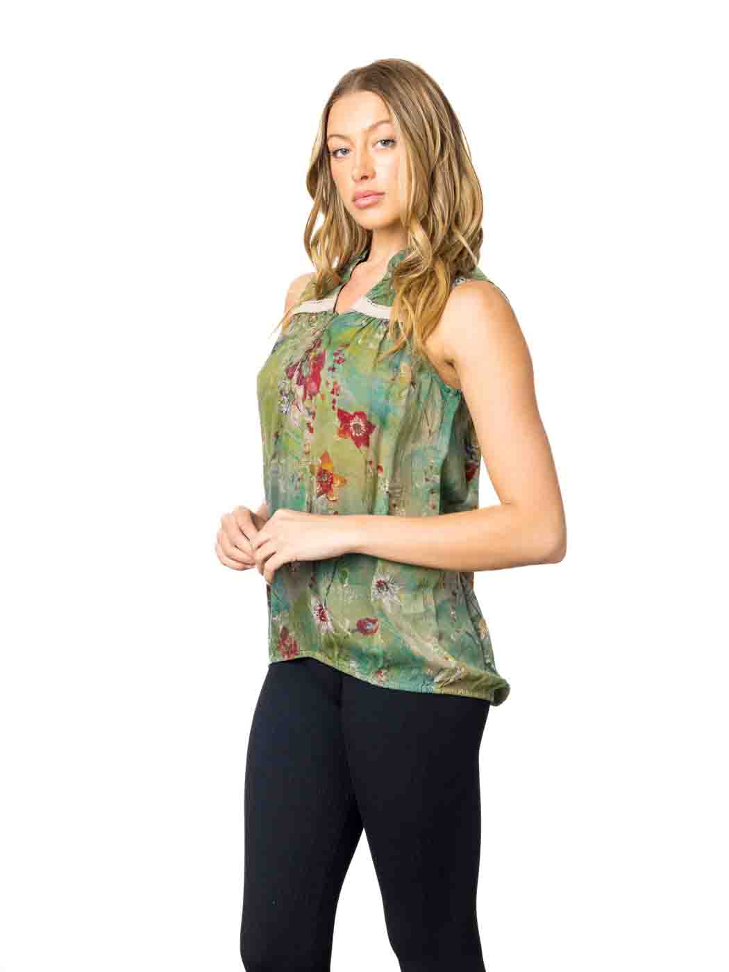 Tianello Print Sueded "CUPRO" Rayon Georgette Sleeveless "Helen" Blouse