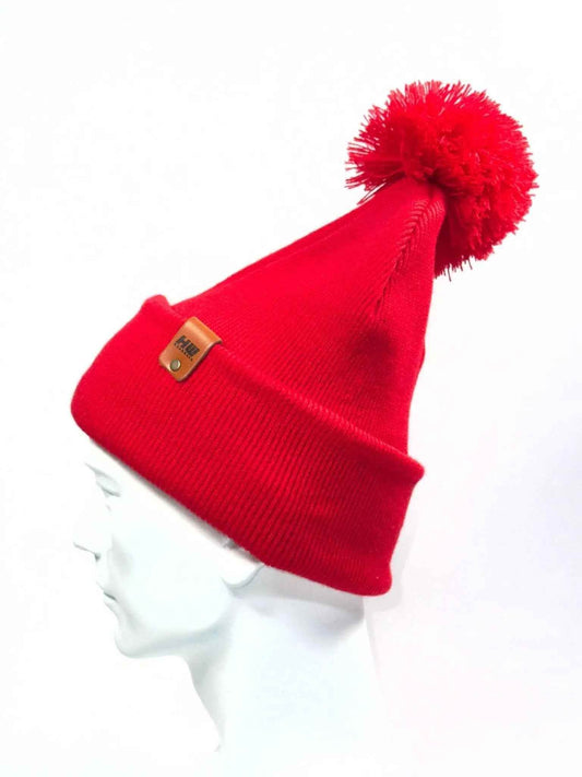 HAAKWEAR Traditional PomPom Beanie - Made in USA - Scarlet Red