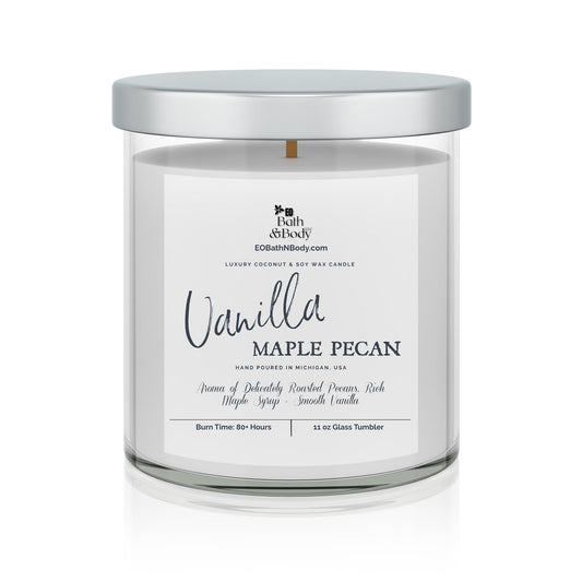 Vanilla Maple Pecan Luxury Coconut + Soy Wax Wood Wick Candle | 11 oz Glass Tumbler & New Eco Cover