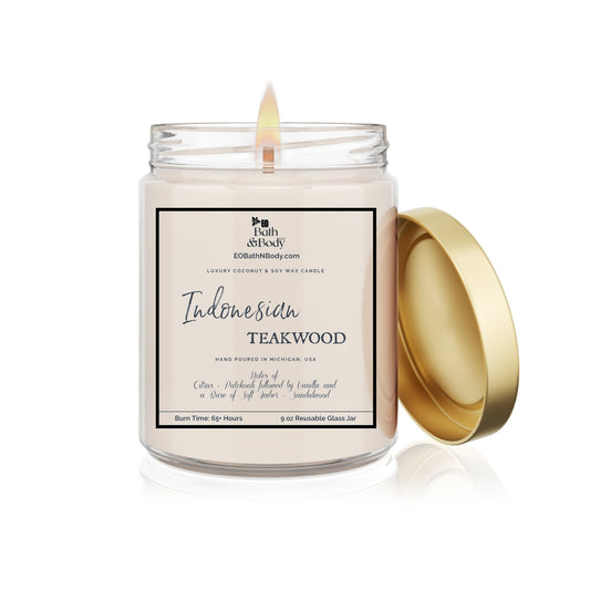 Indonesian Teakwood Luxury Coconut + Soy Wax Candle
