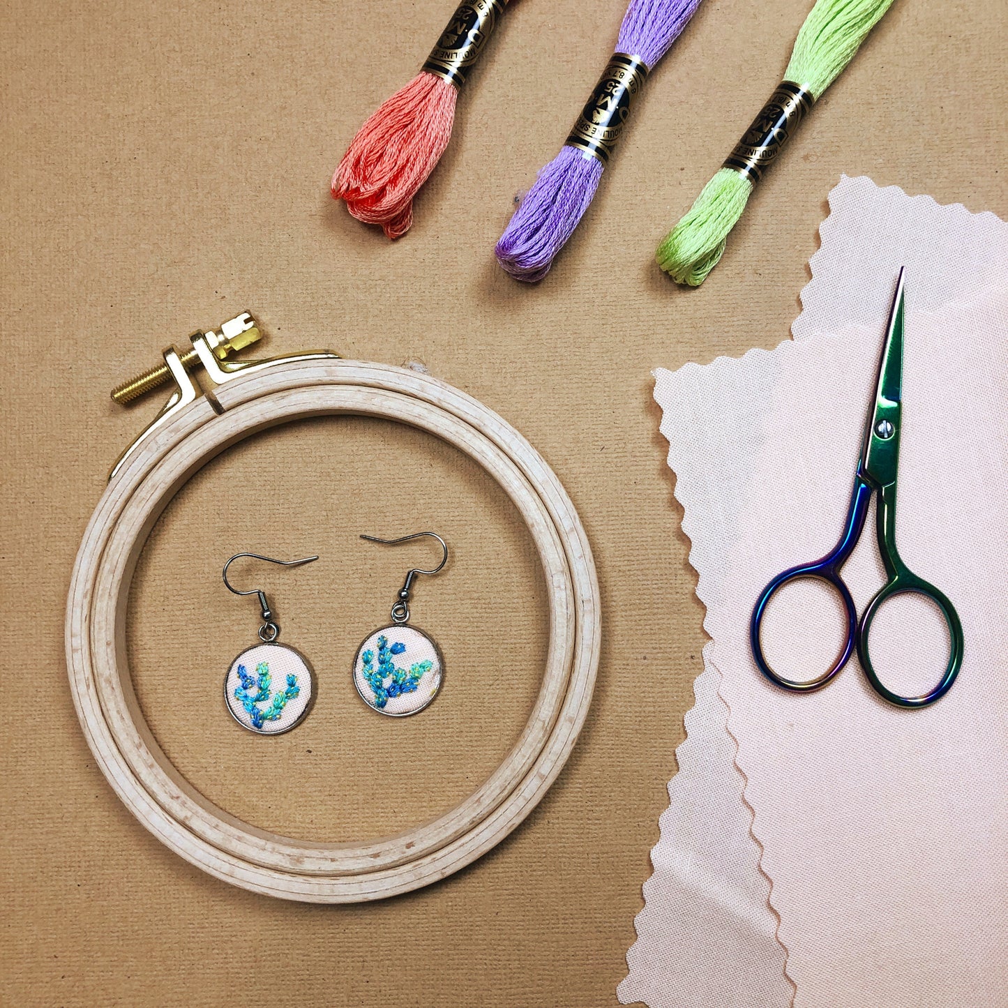 Embroidered Earrings - Embroidery Kits for Beginners
