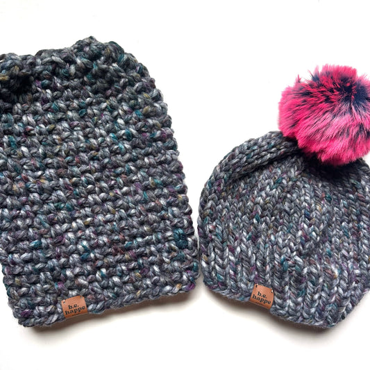 Crochet Simple Slouch Hat | Blue Purple Slouchy Beanie