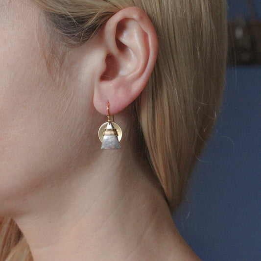 Dished Disc with Small Wire Wrapped Triangle Wire Earring